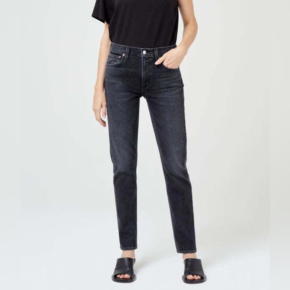 Agolde Lyle Jean Low Rise Slim Black Jeans Size 25 Technique Slim Straight